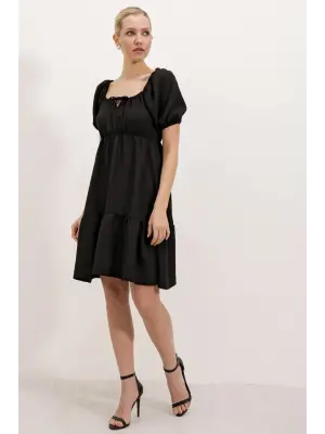 2351 Kloş Poplin Elbise - A.Siyah