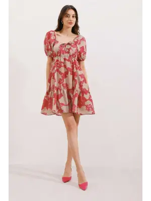 2351 Kloş Poplin Elbise - D. Fuşya