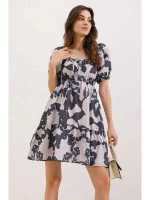 2351 Kloş Poplin Elbise - D. Siyah