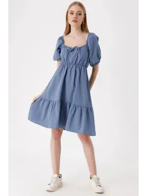 2351 Kloş Poplin Elbise - İndigo