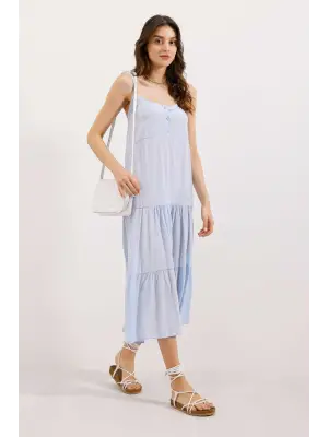 2403 Askılı Midi Elbise - Mavi