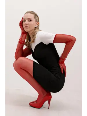 2472 Büzgülü Mini Elbise - Siyah