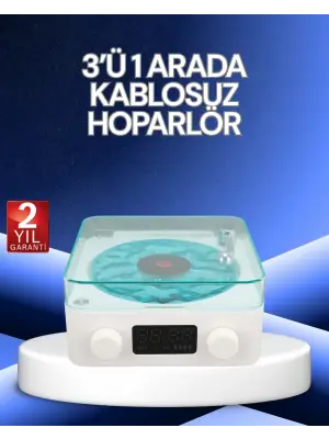 3-1 Kablosuz Bluetooth Hoparlör – Gece Lambalı, Saatli, Retro Tasarım
