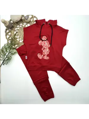 Çocuk Kapşonlu Mickey Desenli Takım Kırmızı