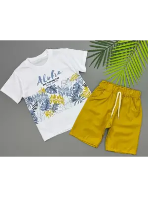 3/5 Yaş Aloha Yaprak Baskılı Çocuk Takımı