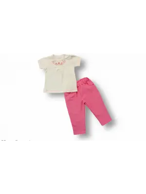 Özgün Nakışlı Sweatli 2li Kız Bebek Takımı