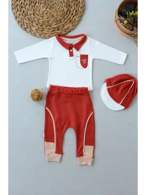 Modern Nakışlı Cep Şapkalı Uzun Kollu Erkek Bebek Sweat Takımı