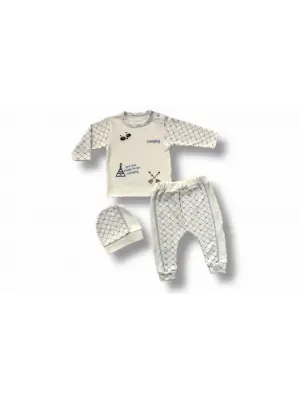 Modern Nakışlı Uzun Kollu Sweatli 3lü Bebek Takımı