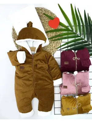 3-6-9-12 Ay Fermuar Kapamalı Kadife Kumaş İçi Tüylü Kız Erkek Bebek Tulumu Bej