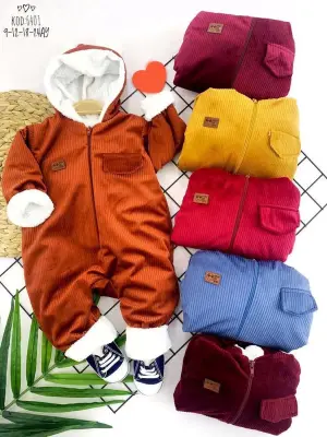 3-6-9-12 Ay Fermuar Kapamalı Kadife Kumaş İçi Tüylü Kız Erkek Bebek Tulumu Kahverengi