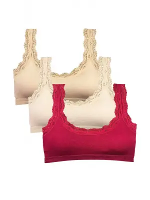 Omarı Nakış İşlemeli Bambu Kadın Büstiyeri Ten Krem Bordo