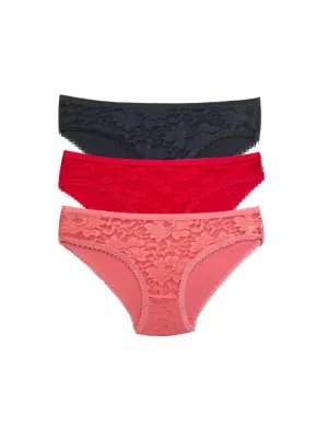 Omarı Şeffaf Dantel Detaylı Kadın Slip Külot Seti