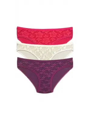 Omarı Şeffaf Dantel Detaylı Kadın Slip Külot Seti