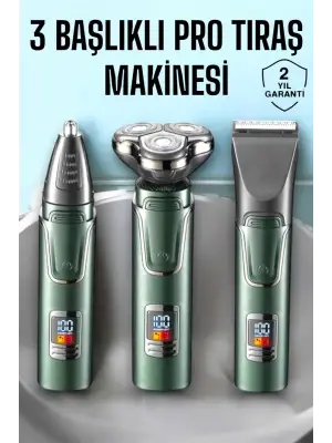 3 Başlıklı Profesyonel Saç Ve Sakal Bakım Seti Vücut, Burun Ve Kulak Tüy Alma