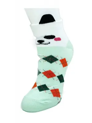 3 Çift Köpek Temalı 3 Boyutlu Kulaklı Ekose Kadın Bilek Çorap