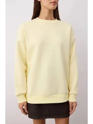 3 iplik şardonlu bisiklet yaka sweatshirt sarı