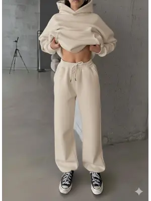 Bej Lastik Paça Eşofman Kadın Giyim