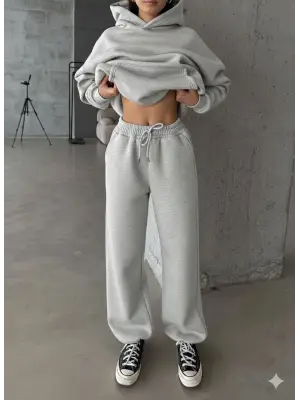 3 iplik şardonlu Lastik paça eşofman gri  