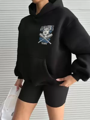 Şardonlu Oversize Compact Siyah Sweat