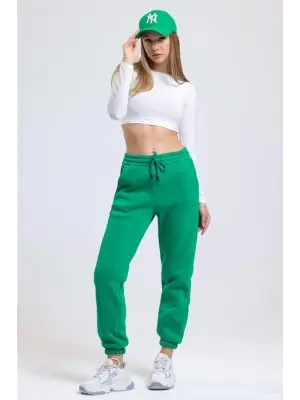 3 iplik şardonlu paça lastikli eşofman yeşil is001