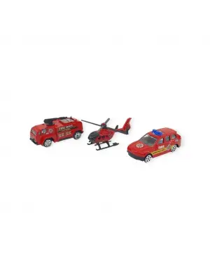 3lü İş Makinaları Road Seti - Die Cast - DS044 - İtfaiye