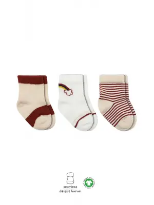 3lü Penye Rainbow Soket Çorap Bs10113 Kiremit