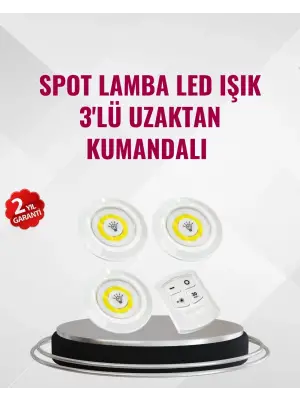 3 Lü Pilli Kablosuz Led Spot Lamba Seti Kumandalı Kolay Montaj Aydınlatma