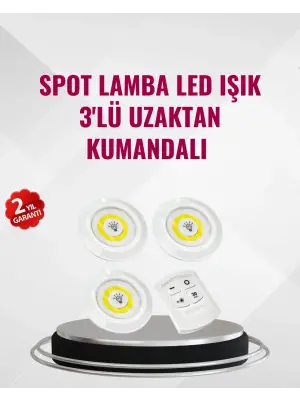 3 Lü Pilli Kablosuz Led Spot Lamba Seti Kumandalı Kolay Montaj Aydınlatma