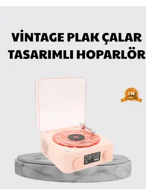 3-ü-1 Gece Işığı Bluetooth Hoparlör Ve Dijital Saat Vintage Plak Çalar Tasarımlı