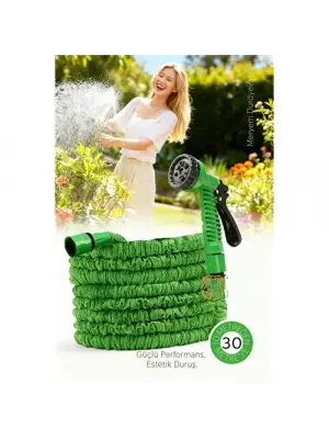30 Metre Premium Uzayabilen Bahçe Hortumu - 7 Fonksiyonlu Başlık ve Esnek Tasarım