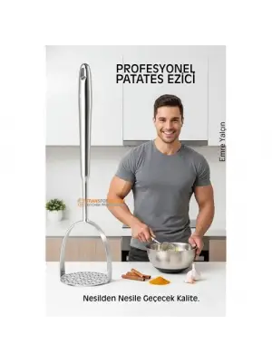 304 Paslanmaz Çelik Lüks Patates Ezici - 34 cm Profesyonel Püre Yapıcı & Mutfak Gereci
