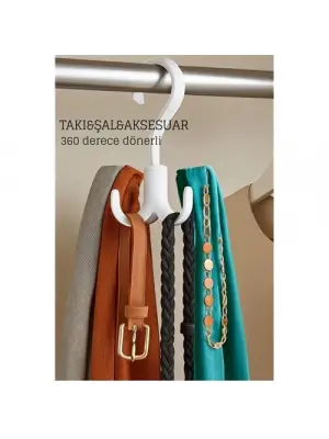 360° Dönerli Kancalı Çok Amaçlı Askı - Dolap İçi Düzenleyici Takı Askısı Şal Askısı