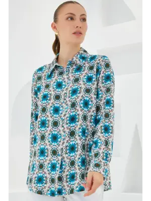 3721 Grafik Desenli Gömlek - B.Mavi
