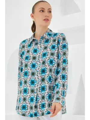 3721 Grafik Desenli Gömlek - B.Mavi