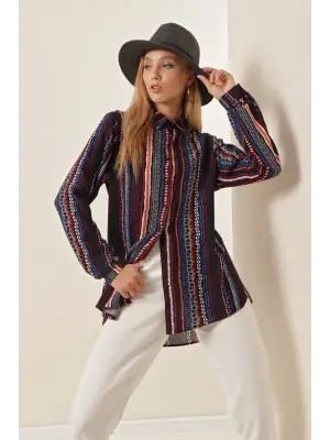 3721 Grafik Desenli Gömlek - D.Lacivert