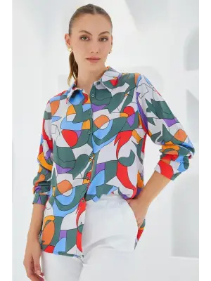 3721 Grafik Desenli Gömlek - E.Haki