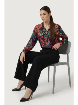 3721 Grafik Desenli Gömlek - Fuşya