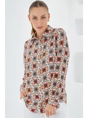3721 Grafik Desenli Gömlek - Turuncu