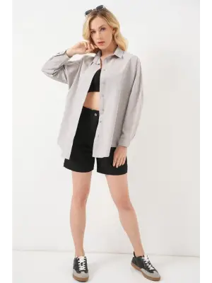 3900 Oversize Uzun Basic Gömlek - A.Gri