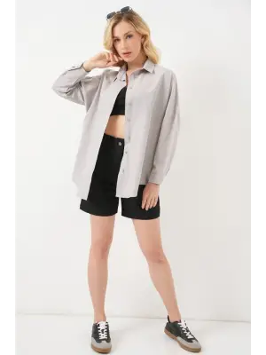 3900 Oversize Uzun Basic Gömlek - A.Gri