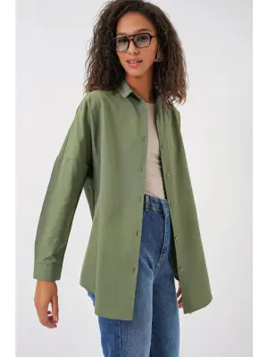 3900 Oversize Uzun Basic Gömlek - A.Haki