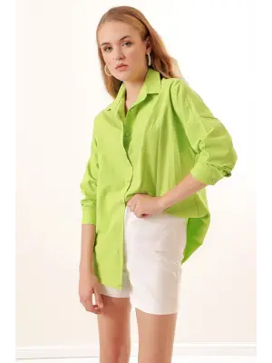 3900 Oversize Uzun Basic Gömlek - Çağla