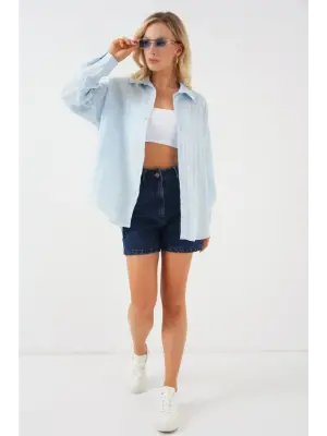 3900 Oversize Uzun Basic Gömlek - C.Mavi