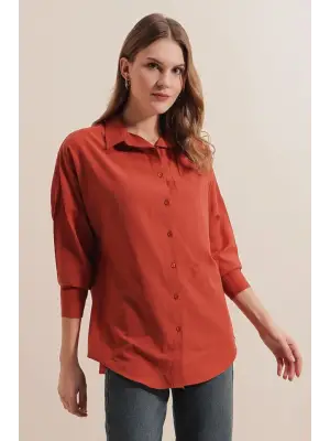 3900 Oversize Uzun Basic Gömlek - Kiremit