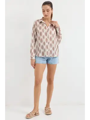 3964 Hafif Dökümlü Saten Gömlek - B.Kahverengi