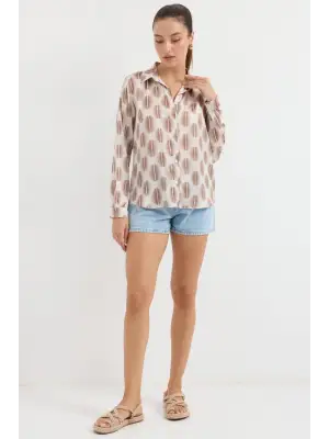 3964 Hafif Dökümlü Saten Gömlek - B.Kahverengi