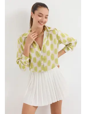 3964 Hafif Dökümlü Saten Gömlek - C.Sarı