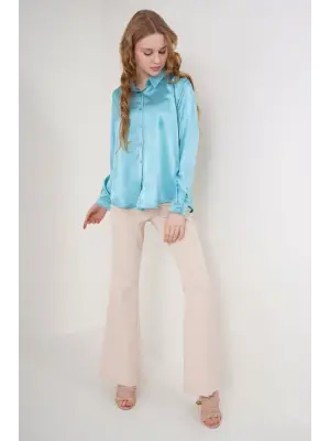 Modern Saten Gömlek - Mint