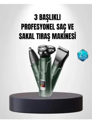 3d Akıllı Kesim Teknolojili Şarjlı Tıraş Seti – 3 Başlıklı, Paslanmaz Çelik Bıçaklı