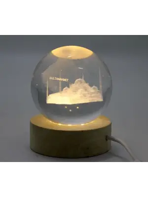 3d Kristal Cam Küre Ahşap Soketli İstanbul Temalı Led Lamba Aalk2574